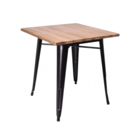 Table Natura - table carré avec plateau en bois et pied en métal noir 70x70cm