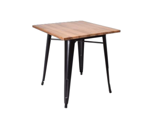 Table Natura - table carré avec plateau en bois et pied en métal noir 70x70cm